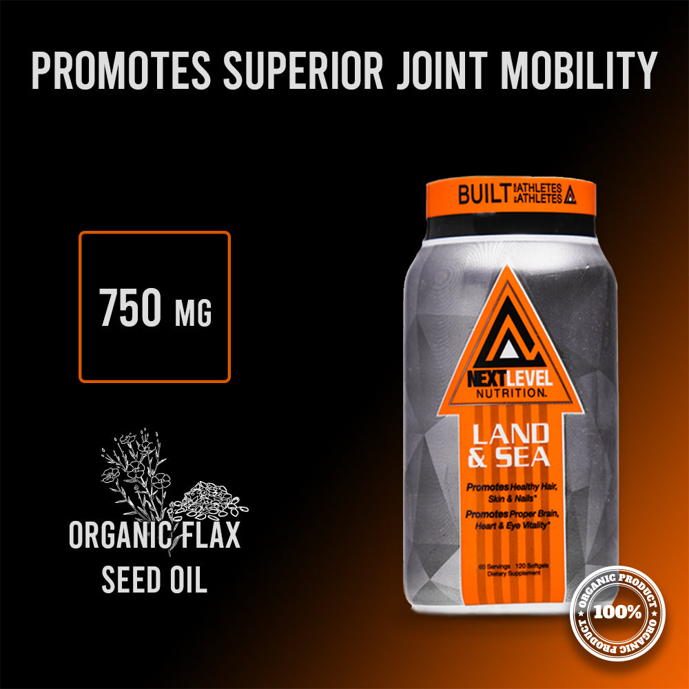 750 Organic Flax seed oil land and sea fish oil supplement next level nutrition