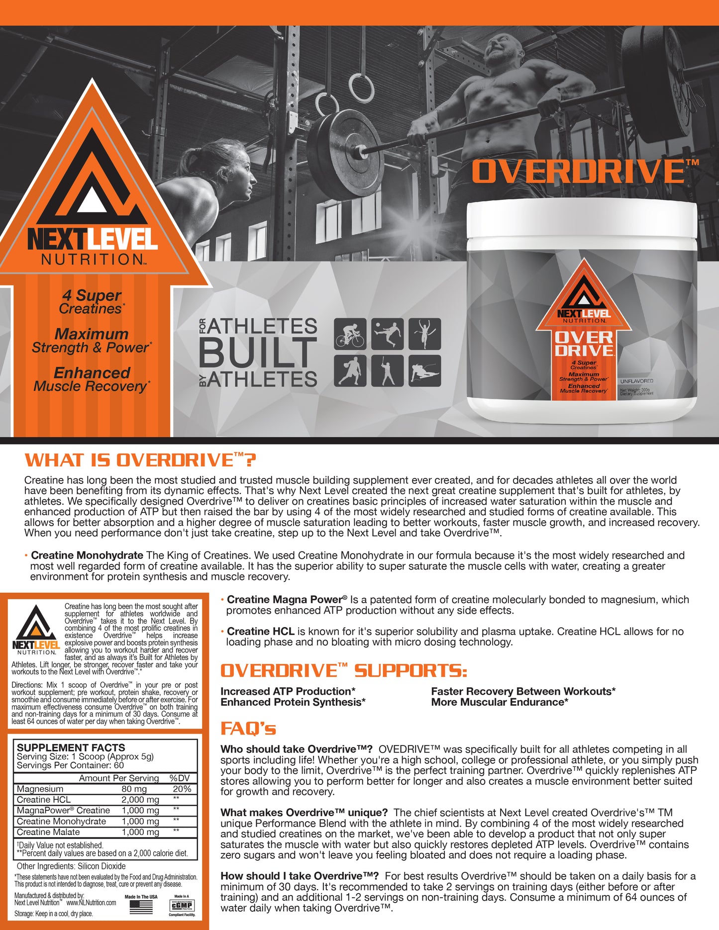 Overdrive Creatine | Strength & Muscle Builder | 30 Servings